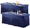 Wish Care 2 Pack Navy Blue Spandex Table Clothes for 4 Foot Rectangle Tables, 4FT Wrinkle Free Fitted Tablecloths Ruffles Design Table Cover for Party, Banquet, Wedding and Events by WishCare