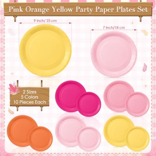 Mimorou 354 Pcs Pink Orange Yellow Plate and Napkins, Sunset Tableware Set - Image 2