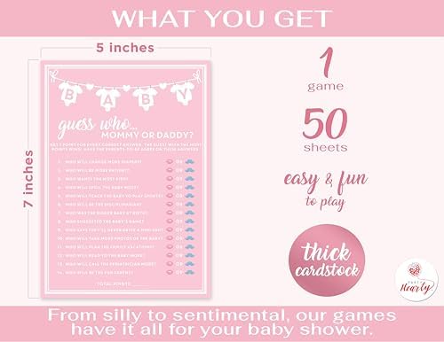 Party Hearty Baby Shower Games, Guess Who Mommy or Daddy - Pink (Pack of 2) - Image 2