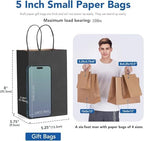 GSSUSA Small Black Paper Gift Bags with Handles, 5.25x3.75x8, 100 Pack - Image 2