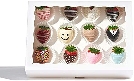 50PCS 10 x 7 x 2.5 inches One Piece White Bakery Boxes, Strawberry Boxes, Elegant White Cookie Boxes with Display Window - Image 4