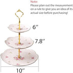 Jusalpha Embossed 3-tier Ceramic Cake Stand- Cupcake Stand with Golden Rim - Image 4