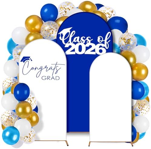 Foilswirl 2026 Graduation Decorations Class of 2026 Arch Backdrop Cover (4/5/6ft) Balloon Arch Cover Spandex Backdrop Blue White Golden Balloons for Graduation Season Class Party Decor by Foilswirl