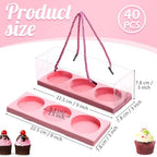 Thenshop 40 Pcs Clear Cupcake Boxes 9x3x3 in 3 Compartment Holder,Pink - Image 2