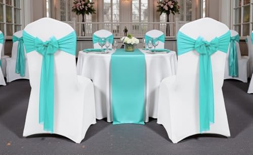 MDS Pack of 25 Chiffon Chair Sashes for Wedding & Event Décor - Teal - Image 2