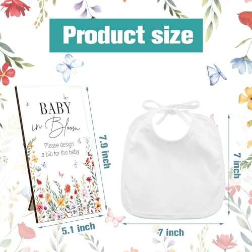 Panitay 43 Pcs Baby Shower Games Design a Bib, 12 Markers, Wildflower - Image 2
