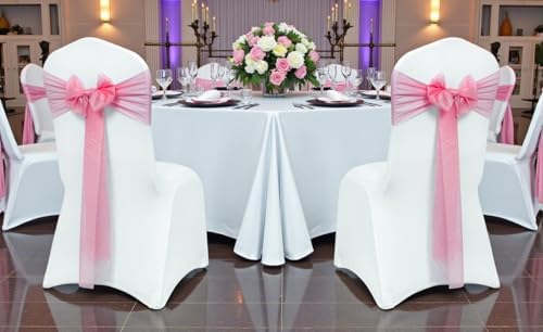 MDS Pack of 125 Chiffon Chair Sashes for Wedding & Event Décor - Coral - Image 2