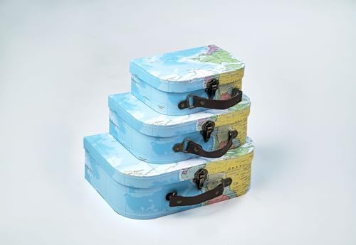 wald imports - Set of 3 Paperboard Suitcases -Decorative Storage Boxes - Suitcase Set for Decoration, Storage, and More (Blue Map) - Image 5