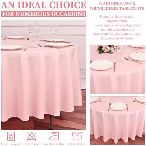 Showgeous 90 Inch Pink Round Tablecloths, Polyester Table Covers - Image 6