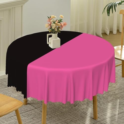 Hot Pink and Black Round Tablecloth 70 Inch Patchwork Circular Table Cloth Waterproof and Stain Resistant Fabric Table Cover for Dinner Graduation Wedding Birthday Party Decorations - Image 5