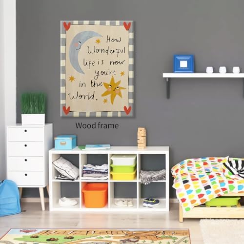 Wrapped Framed Colorful Kids Quotes Motivational Wall Art 12x16 inch HOW WONDERFUL LIFE IS NOW YOU'RE IN THE WORLD Poster Cute Moon And Stars Canvas Prints Nursery Classroom Wall Decor - Image 6