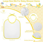 Aneco 12 Set Bottle Chug Baby Shower Games, Plastic Juegos Para Baby Shower Bottle, Gender Reveal Race Decoration with Bottles Bibs Sign Diapers Caps Blindfolds for Adult Party Supplies, Light Yellow - Image 3
