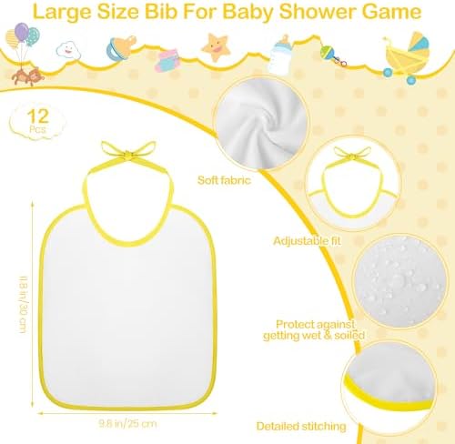 Aneco 12 Set Bottle Chug Baby Shower Games, Plastic Juegos Para Baby Shower Bottle, Gender Reveal Race Decoration with Bottles Bibs Sign Diapers Caps Blindfolds for Adult Party Supplies, Light Yellow - Image 3