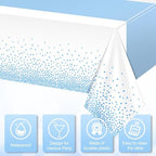 12Pcs White Light Blue Tablecloth Party Decorations,Plastic White Table Cloth Printed Baby Blue Tables Runner Disposable Rectangle Table Cover for Birthday Baby Shower Wedding Party,54 x108 Inch - Image 4