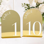 Gold Mirror Arch Wedding Table Numbers 1-10 with Stands by JINMURY