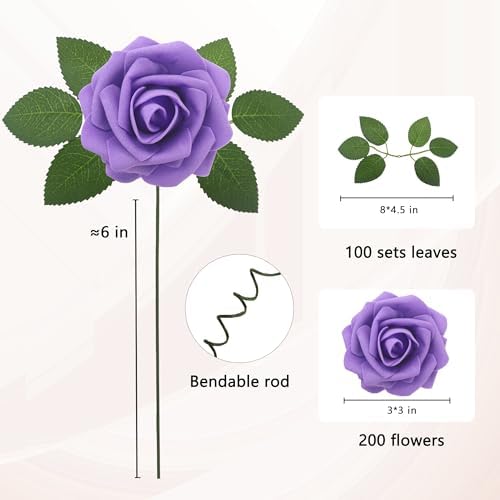 Artificial Flowers Realistic Roses, Real Looking Fake Roses with Stem for DIY Wedding Bouquets Centerpieces Bridal Shower Party Home Romantic Decorations (Dark Purple, Regular 3" - 200pcs) - Image 2