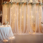 30×10ft Champagne Tulle Backdrop Curtain with Lights String for Parites, Sheer Photo Backdrop Curtains for Wedding Party Photography Background - Image 3