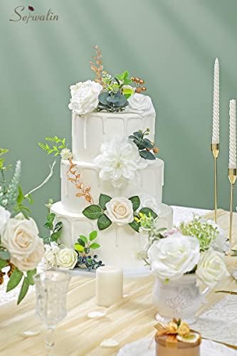 Serwalin 2PCS White Artificial Flowers, Silk Rose Flowers for Wedding Decor - Image 6