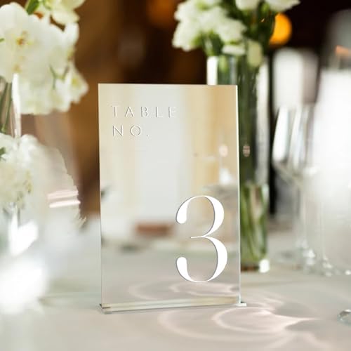 Sliver Wedding Table Numbers 1-15 with Stands, 5"x7" Sliver Mirror Acrylic Table Numbers for Wedding Reception (Sliver Mirror White Font, Number 1-15, 5"x7") - Image 3
