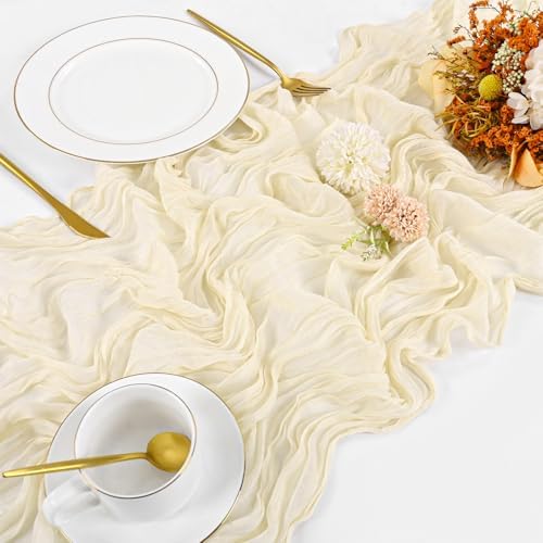 20 Pack Cheesecloth Table Runner - 17x108 Inch Ivory Boho Gauze Cheese Cloth Table Runners for Baby Bridal Shower Decoration Wedding Party Summer Garden Farmhouse - Image 4