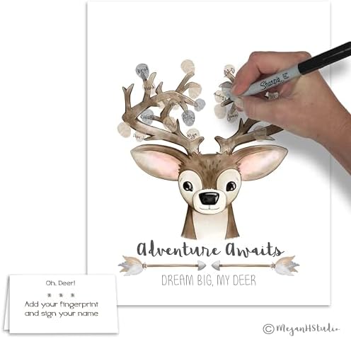 Neutral Deer Theme Fingerprint Poster for Woodland Baby Shower Guestbook Alternative, Hunting Theme Thumbprint Tree, Deer Head, Neutral Woodland Baby Shower Ideas (11x14 Inches, Neutral) - Image 5