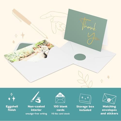 VNS Creations Thank You Cards With Envelopes - 100 Pack 4 x 6 - Green - Image 5