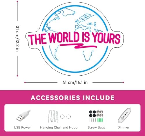 The World Is Yours Neon Sign Carved Planet The World Is Yours LED Neon Light Lamp for Wall Decor Light Up Signs for Office Wedding Man Cave Game Room Bedroom Birthday Gift 41CM*31CM - Image 4