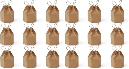 50Pack Mini Paper Gift Boxes Lantern Hexagon Kraft Paper Package Box with Twine Candy Chocolate Gift Packing Wrap for Wedding Party Christmas Brown (Pack of 2) by Lamantery