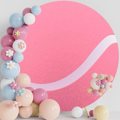 Tennis Round Backdrop Cover Pink Tennis Ball Photo Backdrop Sports Themed Birthday Baby Shower Party Decorations Circle Background Arch Cover for Fans Athletes 5ft - Image 3