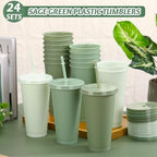 Skylety 36 Pcs Sage Green Plastic Cups with Lids and Straws 24 oz - Image 4