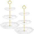 Tatuo 2 Pcs 3 Tier Porcelain Cupcake Stand, Holder Tower, Lace Round Shape by Tatuo