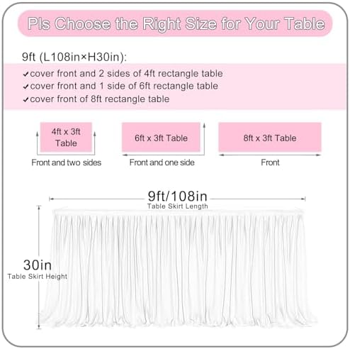 108in Baby Pink Tulle Table Skirts for Rectangle Tables 6ft 8ft 4ft, 2-Layer 9 ft Long Gold Grim Princess Pink Ruffle Tulle Tutu Table Skirt Cloth for Girl Birthday Baby Cake Dessert(No Table Cover) - Image 4