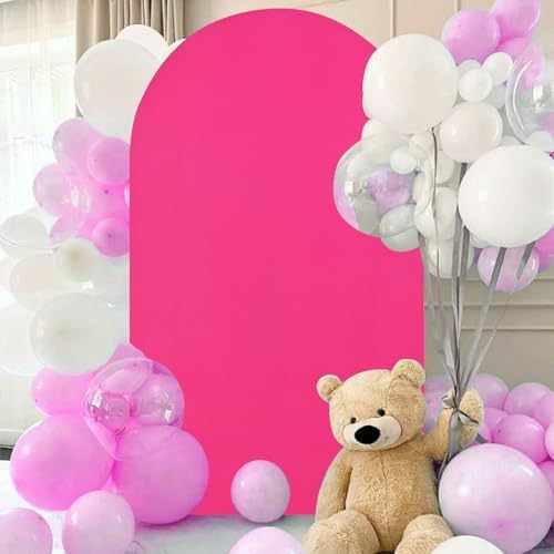 FANPROMS Arch Cover 8FT Hot Pink Spandex Arch Cover Round Top Chiara Backdrop Cover for Arch Stand Fuchsia Arch Cover Backdrop Fabric Garland Arch Frame Cover for Wedding Birthday Decorations - Image 4