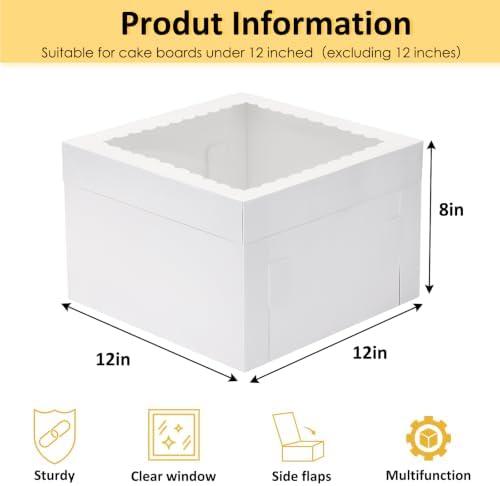 Moretoes 30pcs 12x12x8in Tall Cake Boxes, Bakery Carrier with Large Window - Image 2