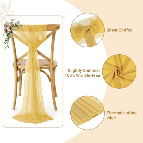 MDS Pack of 100 Chiffon Chair Sashes for Wedding & Event Décor - Gold - Image 3
