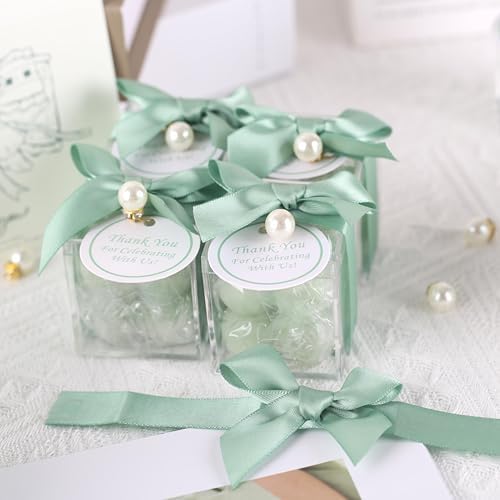 ACITHGL 30 Sets Fully Assembled Small Bubble Candle Party Favors for Guests Bulk Bridal Showers Favors Candles with Stylish Ribbons Thank You Cards Gifts (Green) - Image 5