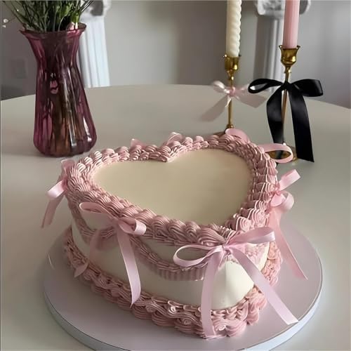 200pcs Satin Ribbon Bow Cake Toppers Pink Red Love Couple Cake - Image 4