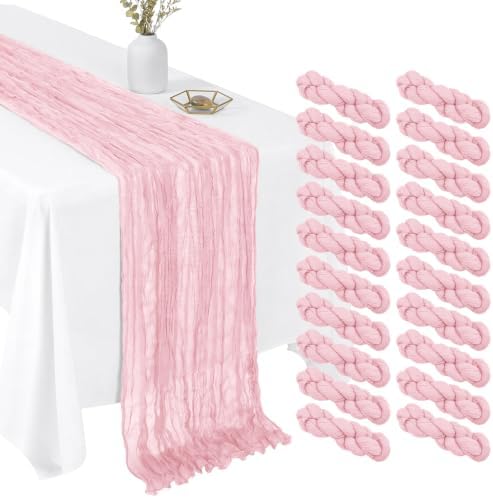 20 Pack Light Pink 17 x 108 Inch Cheesecloth Table Runner - Boho Gauze Sheer Fabric for Wedding Baby Shower Party Home Decor by Unknown