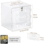Acrylic Wedding Card Box with Lock LED Lights,Wedding Card Box for Wedding,Gift Card Box Money Box for Reception Baby Shower Birthday Party Graduation Decorations (10.2"x9.8"x7", Holds 200+ Cards) - Image 3