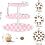 Pink Gingham Acrylic Cupcake Stand 3 Tier, Clear Cake Display Tower with Non-Slip Pads, Cupcake Holder for Party, Birthday, Wedding, Dessert Table - Image 3