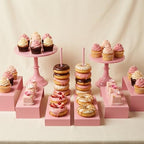 Pink 11Pcs Metal Dessert Display Set Round Cake Stand Riser Platter - Image 5