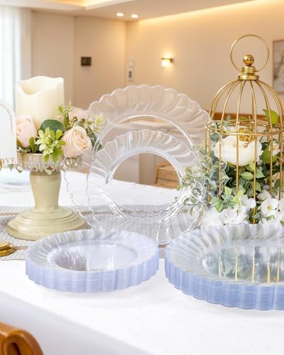 YOUBET 100PCS Clear Scalloped Plastic Plates for Wedding Party - Image 6