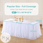 6 Pack White Tablecloth for 6 Foot Rectangle Tables with Tulle Table Skirt - Image 4