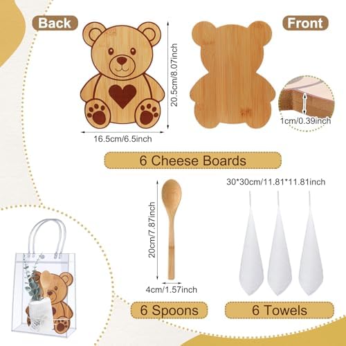 Teenyyou 43 Pcs Baby Shower Game Prizes for Winner Bamboo Cheese Board Spoon Plaid Towel Artificial Eucalyptus Stems Thank You Tag Card Gift Bag for Guest Baby Bridal Shower Wedding Favors(Bear) - Image 2