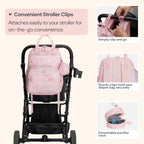 BabbleRoo Diaper Bag Backpack - Baby Essentials Travel Tote - Multi Function Water Resistant Diaper Bag, Travel Essentials Baby Bag with Changing Pad, Stroller Straps & Pacifier Case - Pink Birdy - Image 6