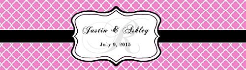 100 Pink Pattern Monogram Wedding Water Bottle Labels Engagement Party 8"x2" by DesignThatSign