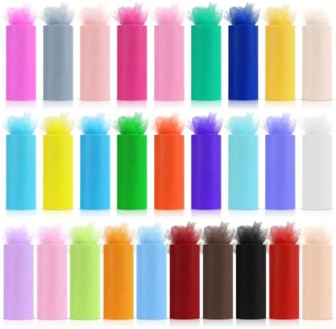 28 Colors Tulle Rolls 6 Inch by 25 Yards Rainbow Tulle Fabric Ribbon by ZUASE