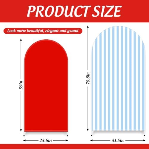 FYSUIMU 2 Pcs Blue White Striped Red Solid Arch Backdrop Covers Stretchy Spandex Arch Stand Fabric Cover for Patriotic Baby Shower Birthday Party Decoration (5ft/6ft) - Image 2