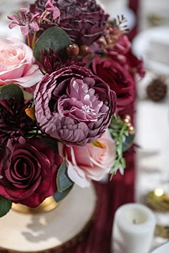 Serwalin Burgundy Purple Artificial Flowers, Silk Rose Flowers for Wedding - Image 5