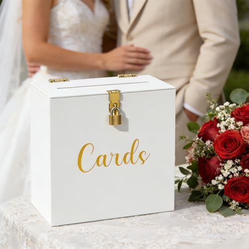 Acrylic Wedding Card Box with Slot & Lock, White Card Box for Wedding Reception, Elegant Money Envelope Box for Baby Shower Bridal Shower Graduation Birthday Party Decor 10.2x5.5x10.2 Inch - Image 4